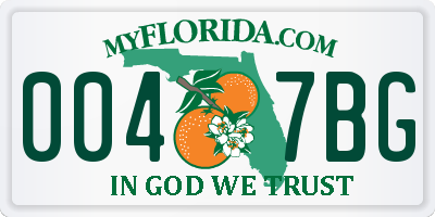 FL license plate 0047BG