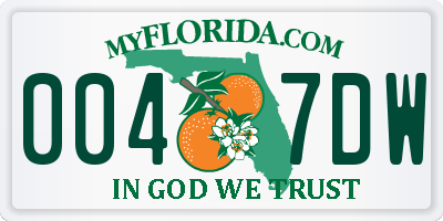 FL license plate 0047DW