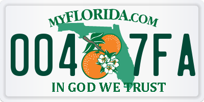 FL license plate 0047FA