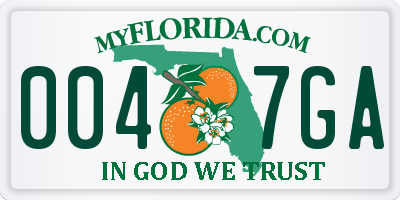 FL license plate 0047GA