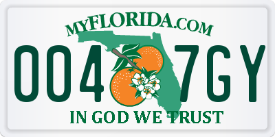 FL license plate 0047GY
