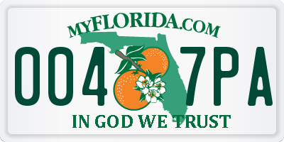 FL license plate 0047PA