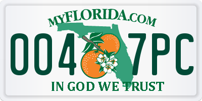 FL license plate 0047PC