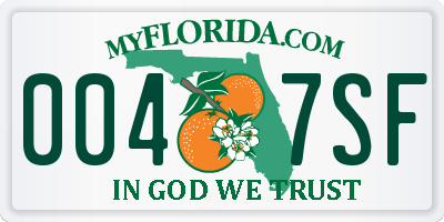 FL license plate 0047SF