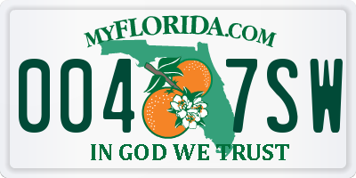 FL license plate 0047SW