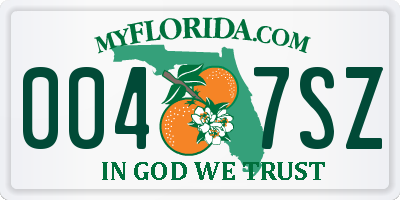 FL license plate 0047SZ