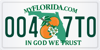 FL license plate 0047TO