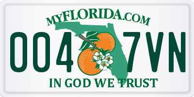 FL license plate 0047VN