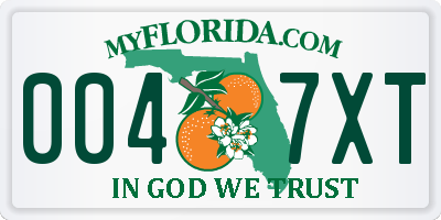 FL license plate 0047XT