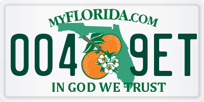 FL license plate 0049ET