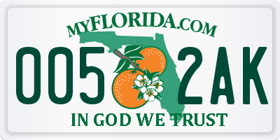 FL license plate 0052AK