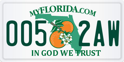 FL license plate 0052AW