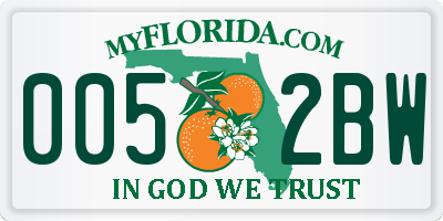 FL license plate 0052BW