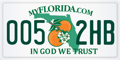 FL license plate 0052HB