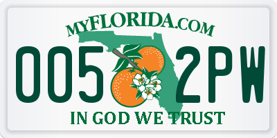 FL license plate 0052PW