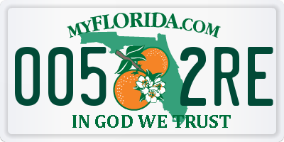 FL license plate 0052RE