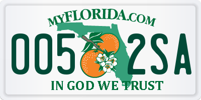 FL license plate 0052SA
