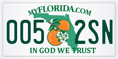 FL license plate 0052SN
