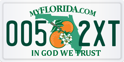 FL license plate 0052XT