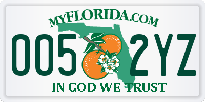 FL license plate 0052YZ
