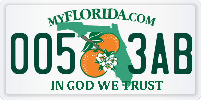 FL license plate 0053AB