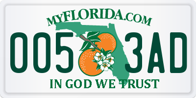 FL license plate 0053AD