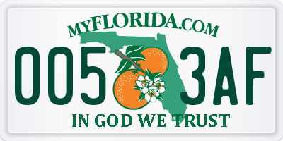 FL license plate 0053AF