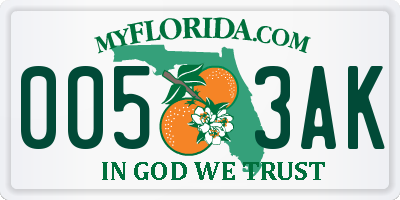 FL license plate 0053AK