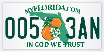 FL license plate 0053AN