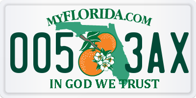 FL license plate 0053AX