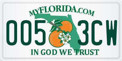 FL license plate 0053CW