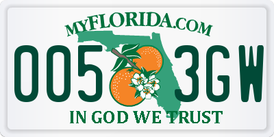 FL license plate 0053GW