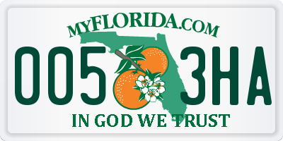 FL license plate 0053HA