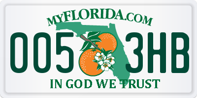 FL license plate 0053HB