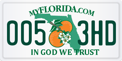 FL license plate 0053HD