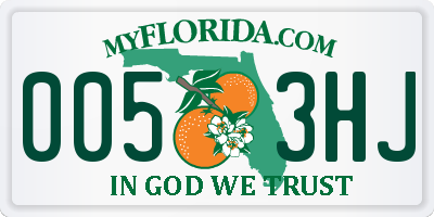 FL license plate 0053HJ