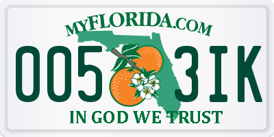 FL license plate 0053IK