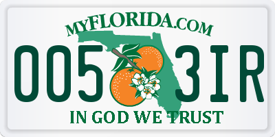FL license plate 0053IR