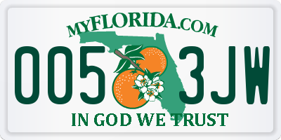 FL license plate 0053JW