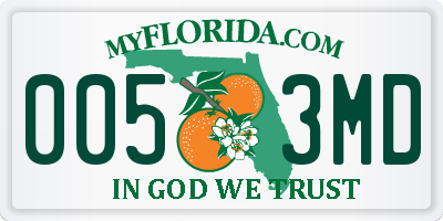FL license plate 0053MD