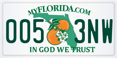 FL license plate 0053NW