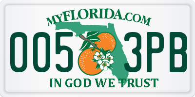FL license plate 0053PB
