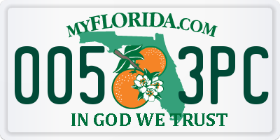 FL license plate 0053PC