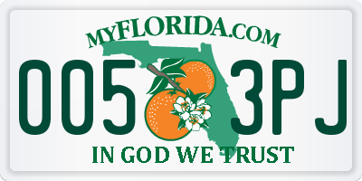 FL license plate 0053PJ