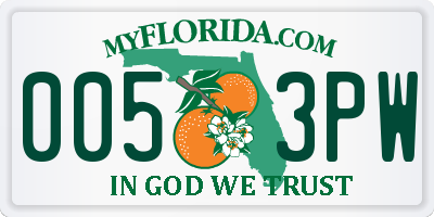 FL license plate 0053PW