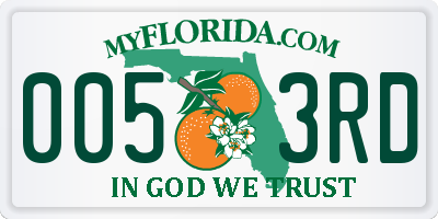 FL license plate 0053RD