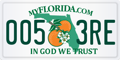 FL license plate 0053RE
