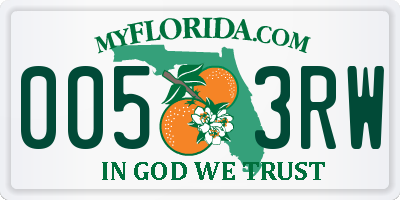 FL license plate 0053RW