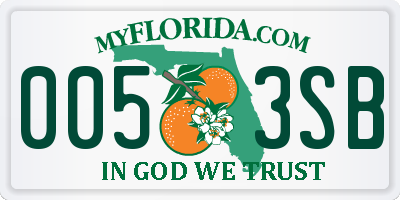 FL license plate 0053SB