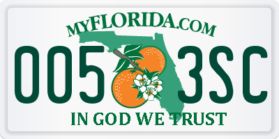 FL license plate 0053SC